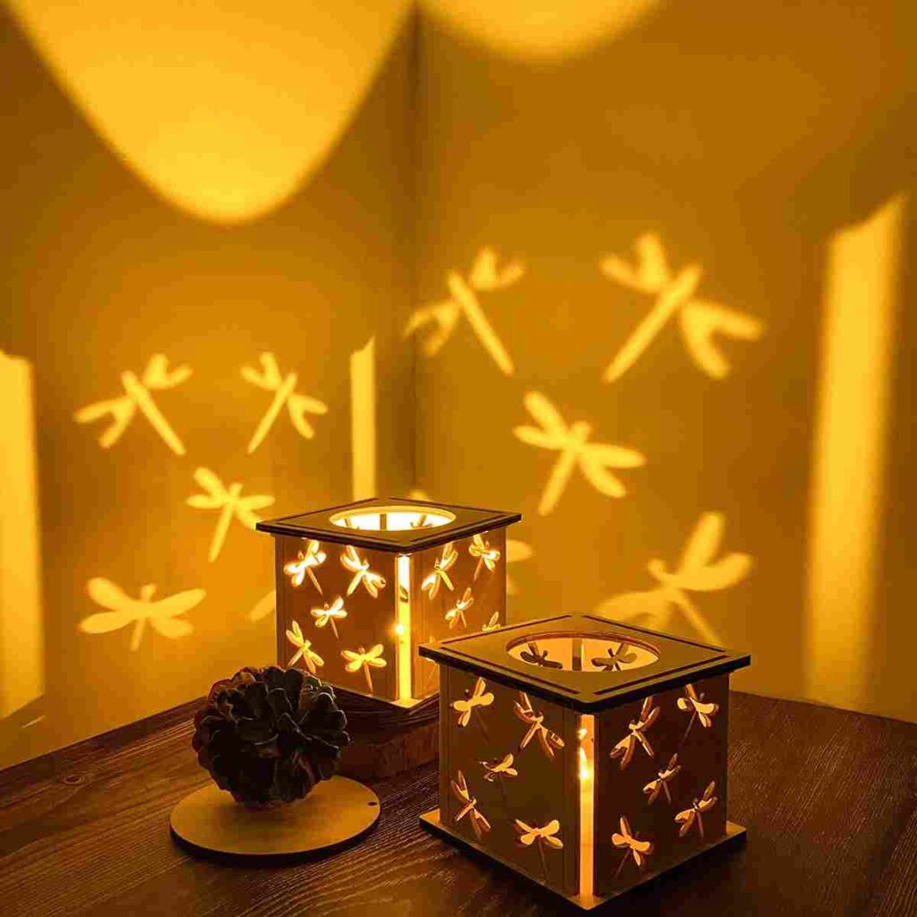 Dragonfly Projector Wood Candle Lantern