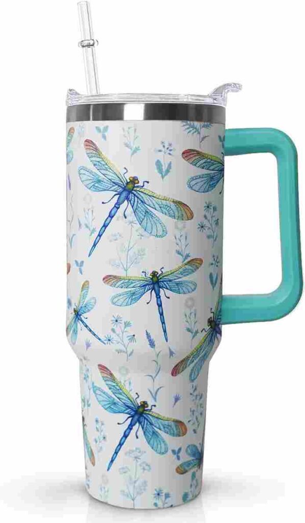 Dragonfly Tumbler With Lid and Straw