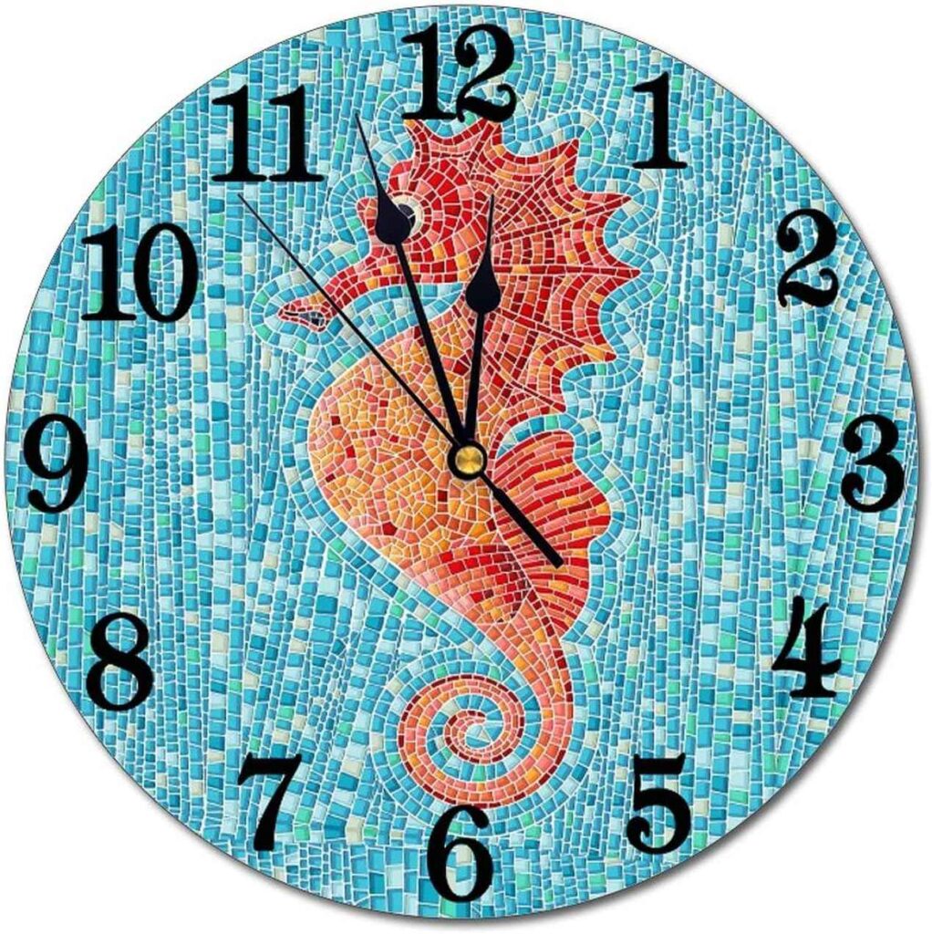 Seahorse Mosaic Background Wall Clock